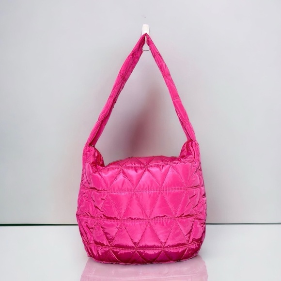 Pink Quilted Puffer Shoulder Bag Lightweight Hobo Bag Handbag New - Picture 1 of 7